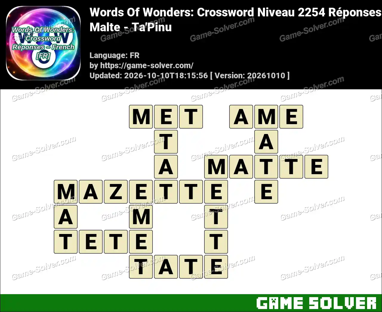 Words Of Wonders: Crossword Niveau 2254 Réponses – Malte – Ta’Pinu